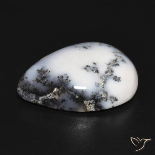 Dendritique Agate Blanc avec noir naturelle En forme de poire, 15.20 ct, Opaque