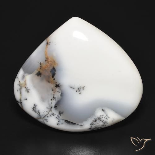 34.61ct Naturel Blanc avec noir Dendritique Agate, En forme de poire, Opaque