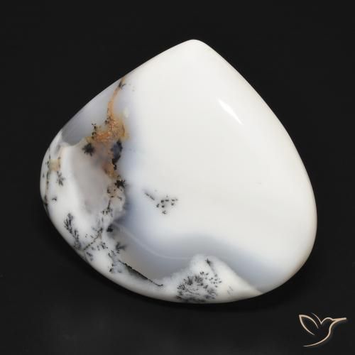 Dendritique Agate Blanc avec noir naturelle En forme de poire, 34.61 ct, Opaque