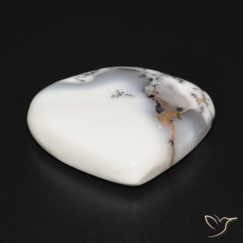 Dendritique Agate Blanc avec noir naturelle En forme de poire, 34.61 ct, Opaque