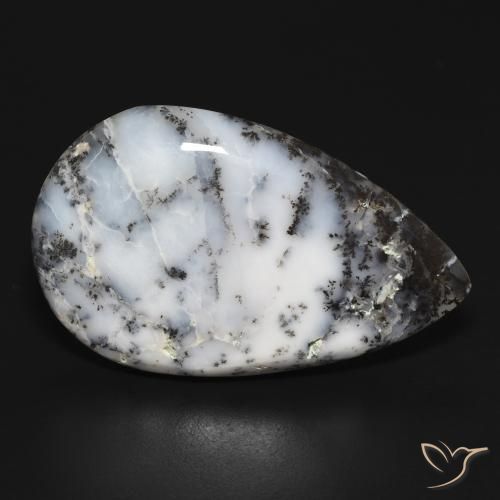 Dendritique Agate Blanc avec noir naturelle En forme de poire, 29.38 ct, Opaque