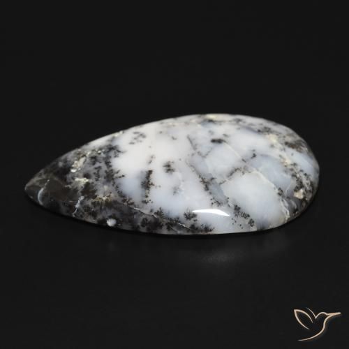 Dendritique Agate Blanc avec noir naturelle En forme de poire, 29.38 ct, Opaque