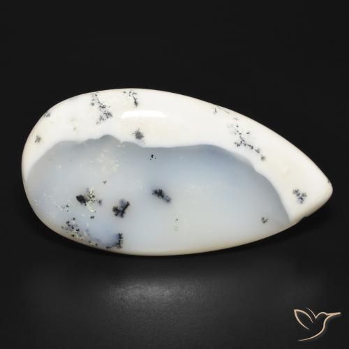 Dendritique Agate Blanc avec noir naturelle En forme de poire, 32.04 ct, Opaque