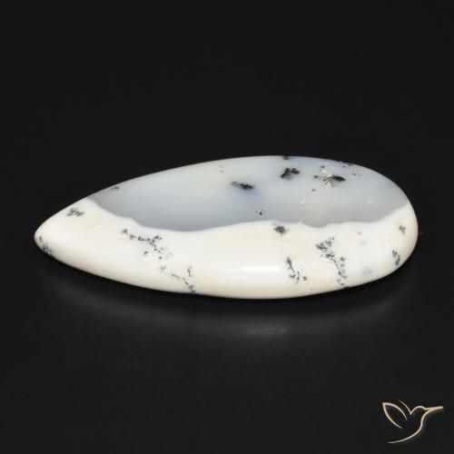 Dendritique Agate Blanc avec noir naturelle En forme de poire, 32.04 ct, Opaque