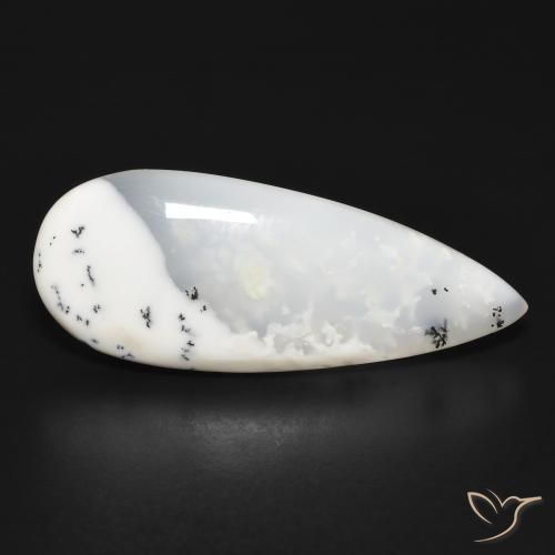 Dendritique Agate Blanc avec noir naturelle En forme de poire, 20.07 ct, Translucide