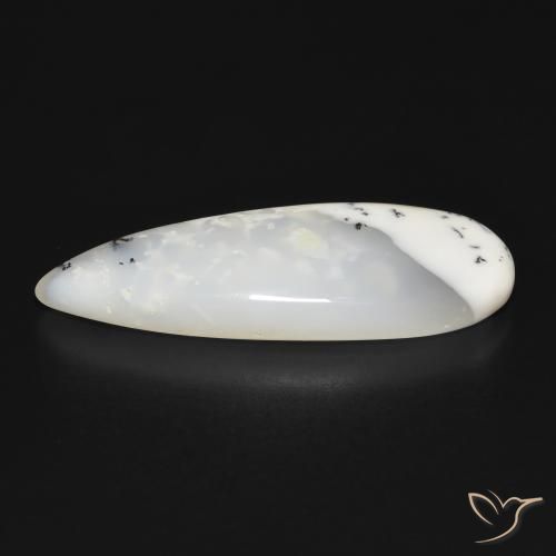 Dendritique Agate Blanc avec noir naturelle En forme de poire, 20.07 ct, Translucide