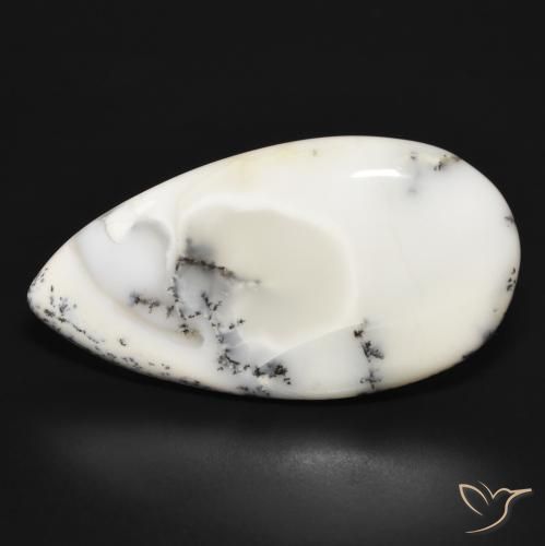32.69ct Naturel Blanc avec noir Dendritique Agate, En forme de poire, Opaque