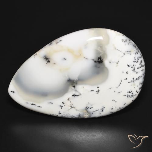 37.20ct Naturel Blanc avec noir Dendritique Agate, En forme de poire, Opaque