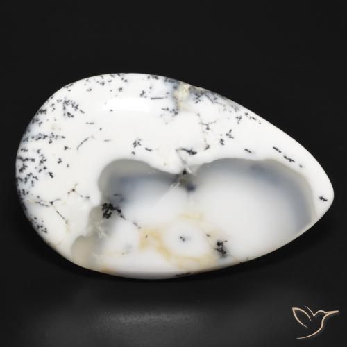Dendritique Agate Blanc avec noir naturelle En forme de poire, 37.20 ct, Opaque