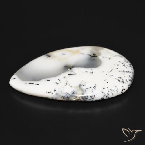 Dendritique Agate Blanc avec noir naturelle En forme de poire, 37.20 ct, Opaque