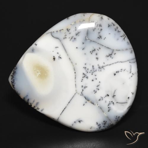 Dendritique Agate Blanc avec noir naturelle En forme de poire, 32.35 ct, Opaque