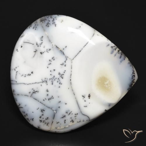 Dendritique Agate Blanc avec noir naturelle En forme de poire, 32.35 ct, Opaque
