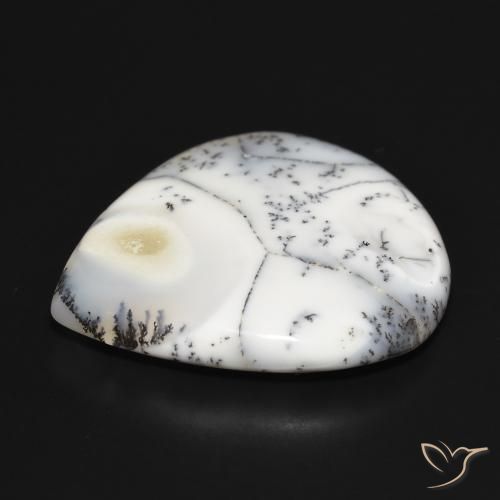 Dendritique Agate Blanc avec noir naturelle En forme de poire, 32.35 ct, Opaque