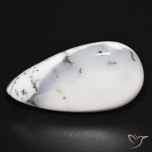 34.01ct Naturel Blanc avec noir Dendritique Agate, En forme de poire, Opaque