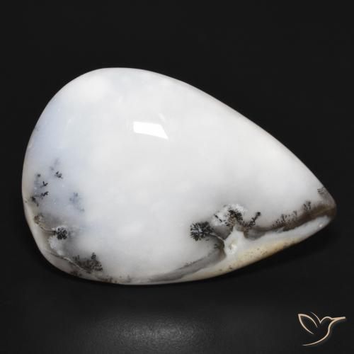 Dendritique Agate Blanc avec noir naturelle En forme de poire, 29.80 ct, Opaque