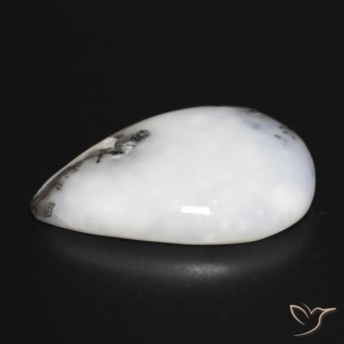 Dendritique Agate Blanc avec noir naturelle En forme de poire, 29.80 ct, Opaque