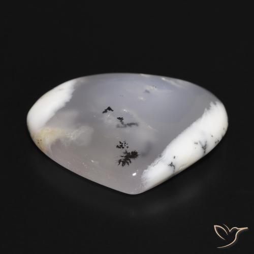 Dendritique Agate Blanc avec noir naturelle En forme de poire, 17.98 ct, Translucide