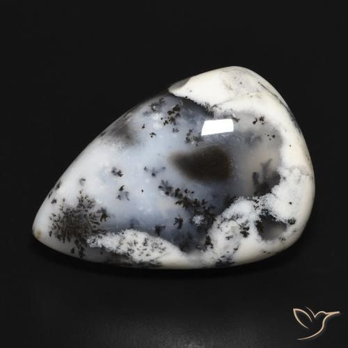 23.36ct Naturel Blanc avec noir Dendritique Agate, En forme de poire, Opaque