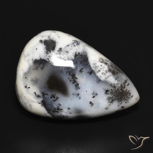 Dendritique Agate Blanc avec noir naturelle En forme de poire, 23.36 ct, Opaque