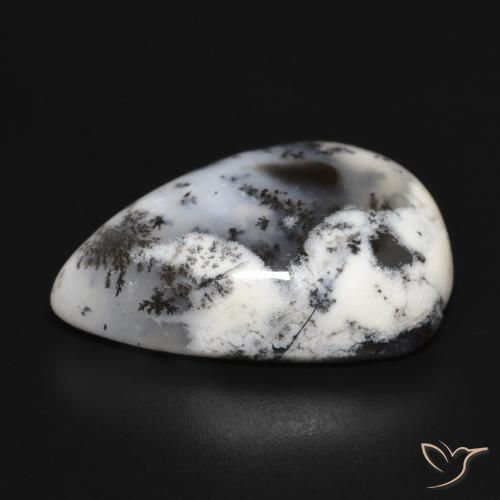 Dendritique Agate Blanc avec noir naturelle En forme de poire, 23.36 ct, Opaque