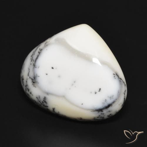 Dendritique Agate Blanc avec noir naturelle En forme de poire, 11.88 ct, Opaque