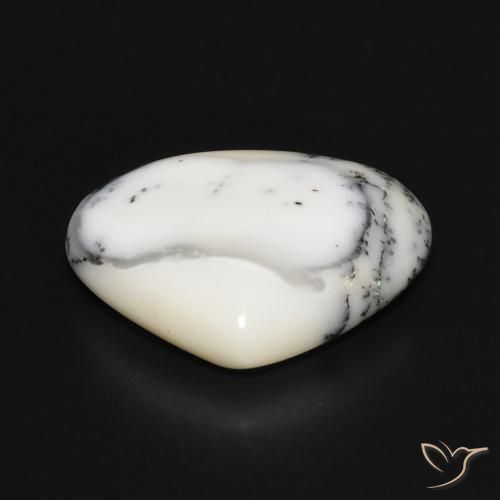 Dendritique Agate Blanc avec noir naturelle En forme de poire, 11.88 ct, Opaque