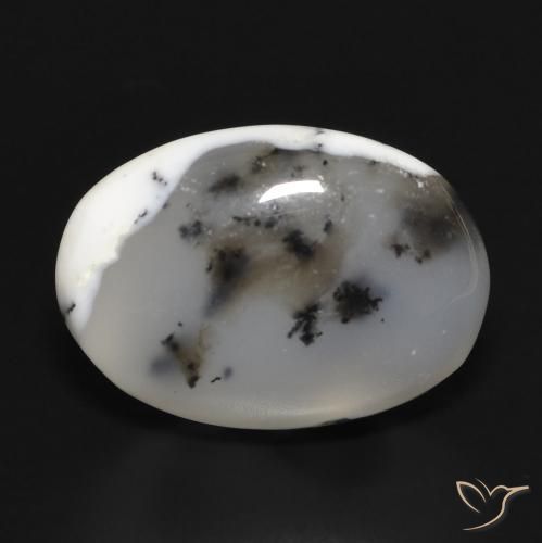 10.81ct Naturel Blanc avec noir Dendritique Agate, ovale, Translucide