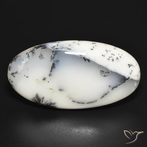 32.41ct Naturel Blanc avec noir Dendritique Agate, ovale, Opaque