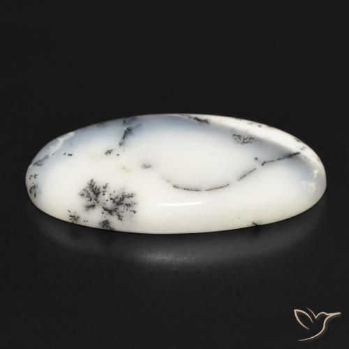 Dendritique Agate Blanc avec noir naturelle ovale, 32.41 ct, Opaque