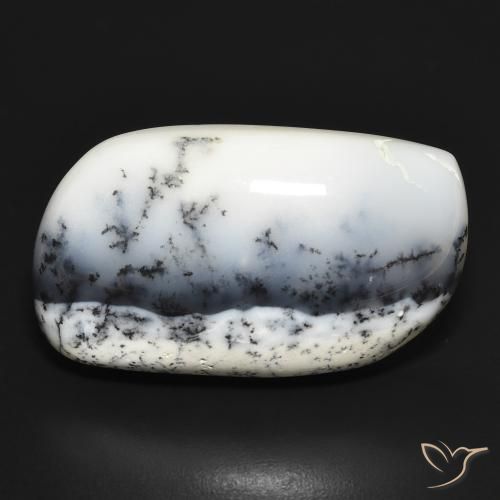 30.95ct Naturel Blanc avec noir Dendritique Agate, Fantaisie, Opaque