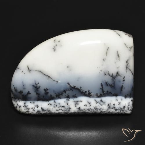 37.40ct Naturel Blanc avec noir Dendritique Agate, Fantaisie, Opaque