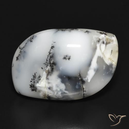 18.88ct Naturel Blanc avec noir Dendritique Agate, Fantaisie, Opaque