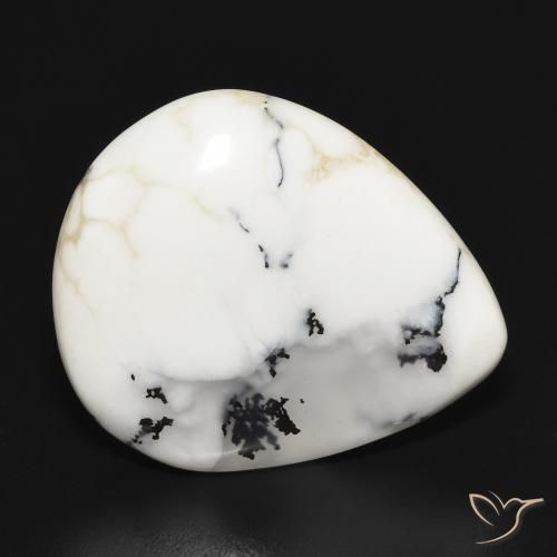 Dendritique Agate Blanc avec noir naturelle En forme de poire, 15.30 ct, Opaque