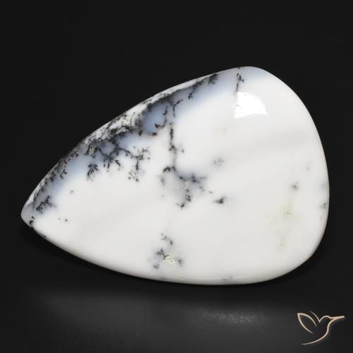 36.87ct Naturel Blanc avec noir Dendritique Agate, En forme de poire, Opaque