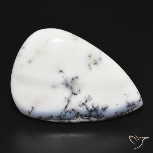 Dendritique Agate Blanc avec noir naturelle En forme de poire, 36.87 ct, Opaque