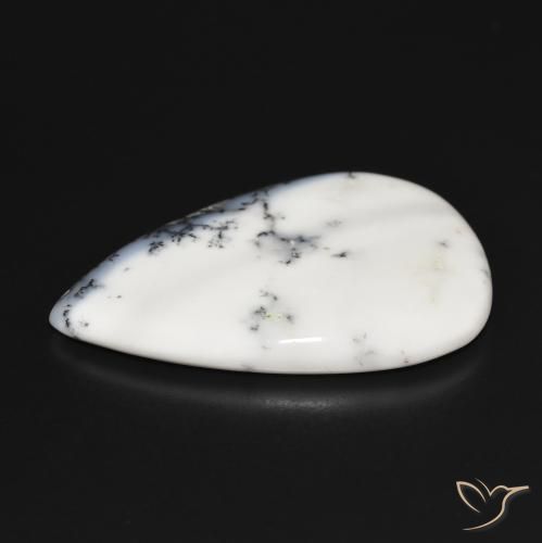 Dendritique Agate Blanc avec noir naturelle En forme de poire, 36.87 ct, Opaque