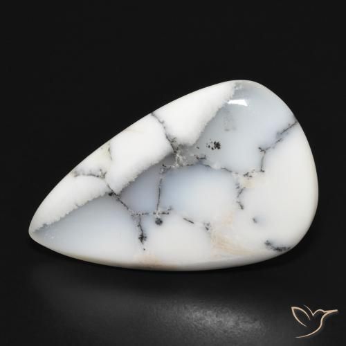 15.10ct Naturel Blanc avec noir Dendritique Agate, En forme de poire, Opaque