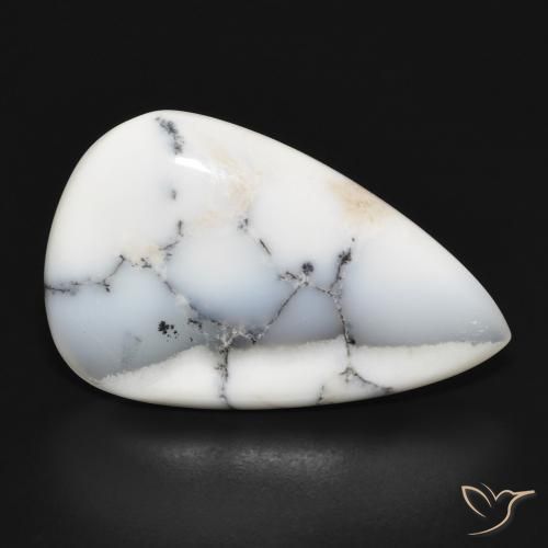 Dendritique Agate Blanc avec noir naturelle En forme de poire, 15.10 ct, Opaque