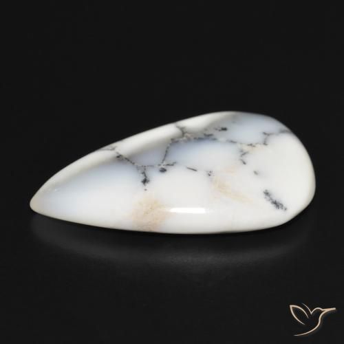 Dendritique Agate Blanc avec noir naturelle En forme de poire, 15.10 ct, Opaque
