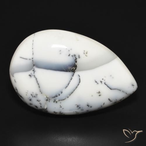 Dendritique Agate Blanc avec noir naturelle En forme de poire, 32.78 ct, Opaque