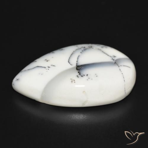 Dendritique Agate Blanc avec noir naturelle En forme de poire, 32.78 ct, Opaque