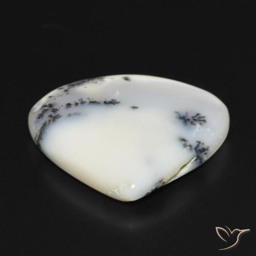Dendritique Agate Blanc avec noir naturelle En forme de poire, 18.86 ct, Opaque
