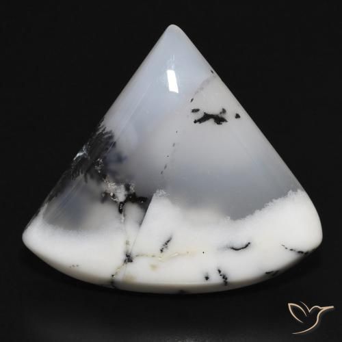 Dendritique Agate Blanc avec noir naturelle Trillion, 17.43 ct, Opaque