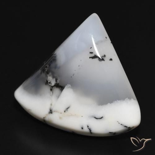 Dendritique Agate Blanc avec noir naturelle Trillion, 17.43 ct, Opaque