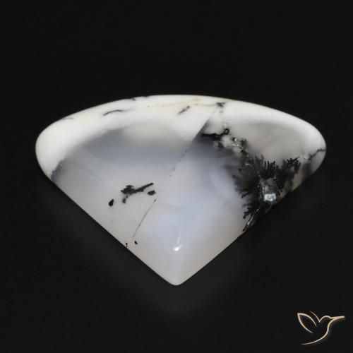 Dendritique Agate Blanc avec noir naturelle Trillion, 17.43 ct, Opaque