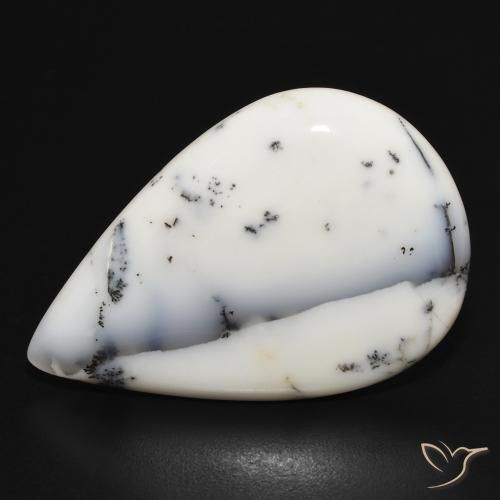 23.09ct Naturel Blanc avec noir Dendritique Agate, En forme de poire, Opaque