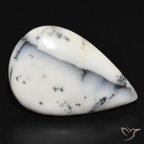 Dendritique Agate Blanc avec noir naturelle En forme de poire, 23.09 ct, Opaque
