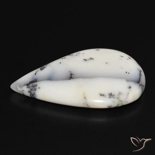 Dendritique Agate Blanc avec noir naturelle En forme de poire, 23.09 ct, Opaque