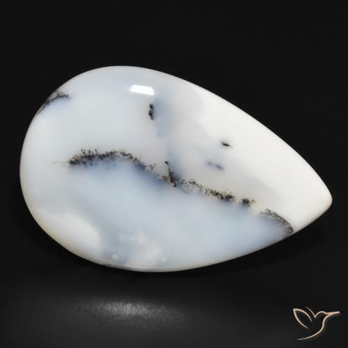 Dendritique Agate Blanc avec noir naturelle En forme de poire, 26.36 ct, Opaque