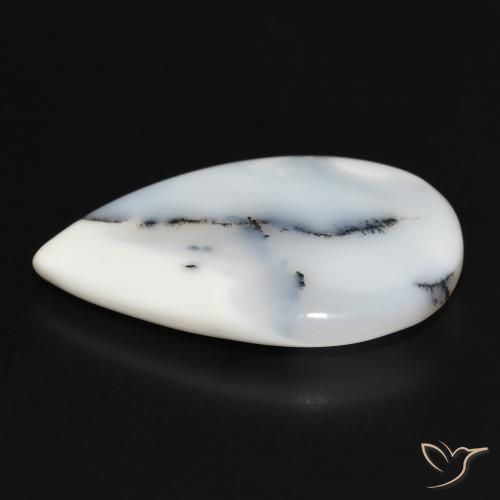Dendritique Agate Blanc avec noir naturelle En forme de poire, 26.36 ct, Opaque